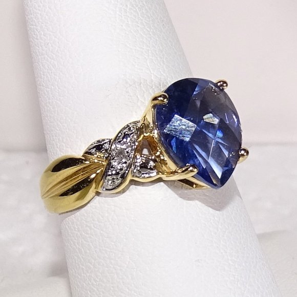 LAB  BLUE TOURMALINE WITH  DIAMONDS - Picture 3 of 7